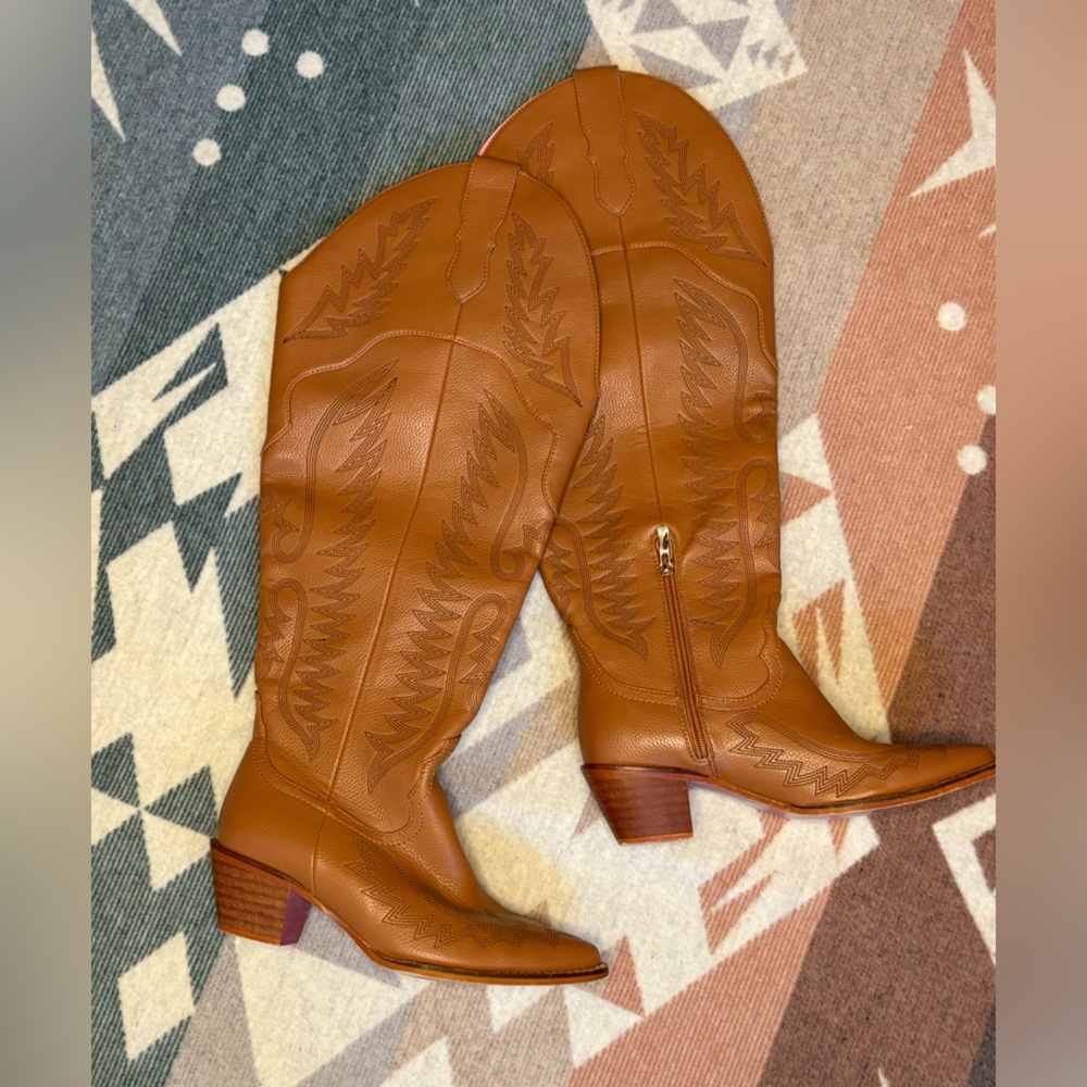 Southern Fried Chics Brown Knee High Western Boot Cowgirl Cowboy Boots Size 7W - Picture 3 of 15